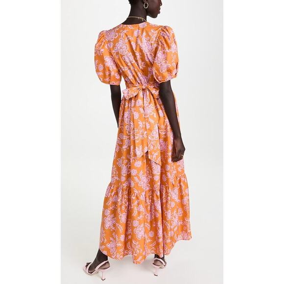 XIRENA Larkyn Orange Pink Print Midi Maxi Puff Sleeve Ruffle Dress Tuckernuck - Picture 5 of 16